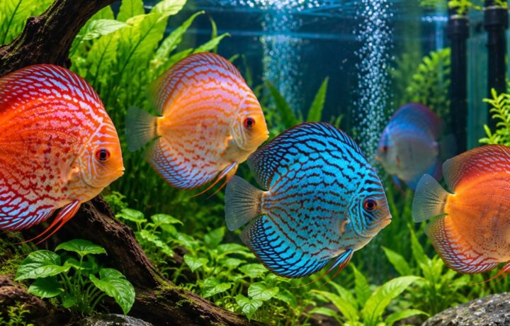 Variedades de acará-disco: como escolher cores, padrões e exemplares para montar um aquário visualmente marcante